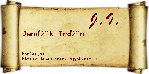 Janák Irén névjegykártya